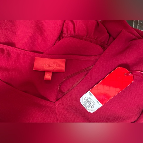 Jennifer Lopez Blouse Red Wrap Top Sheer Women’s Size M - Picture 2 of 7